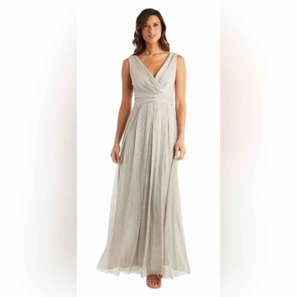 R&M Richards Elegant Champagne Silver Evening Gown size 10
